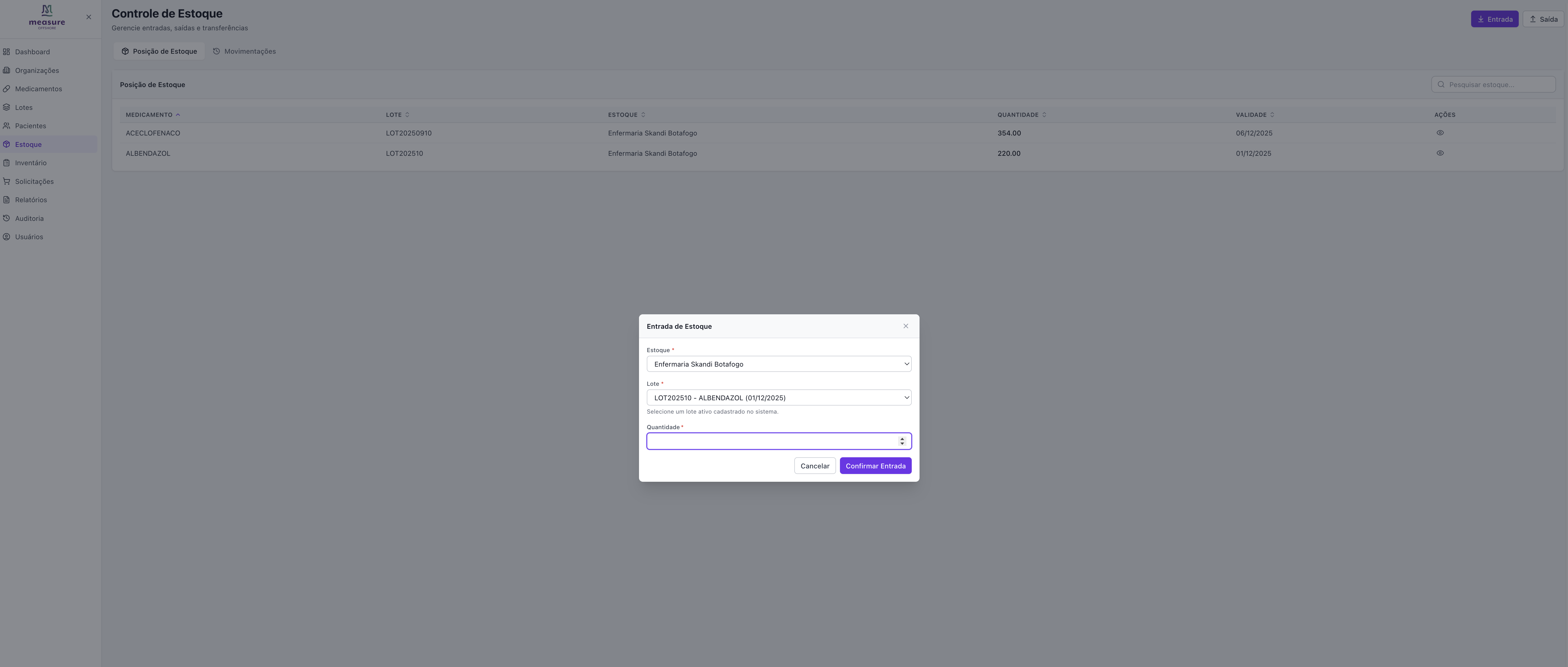 Modal Estoque Entrada